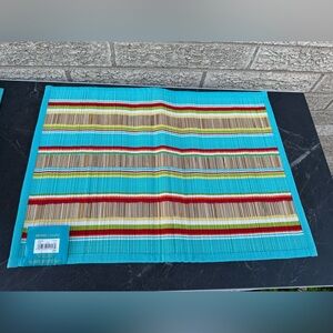 Kohl's Home Studio Striped Placemat - Turquoise, Red, Yellow. 6pcs.  New